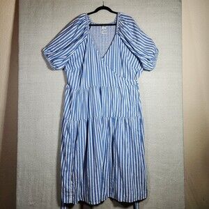 Old Navy Womens 4X Wrap Blue Striped Tiered Dress Very Adjustable Size